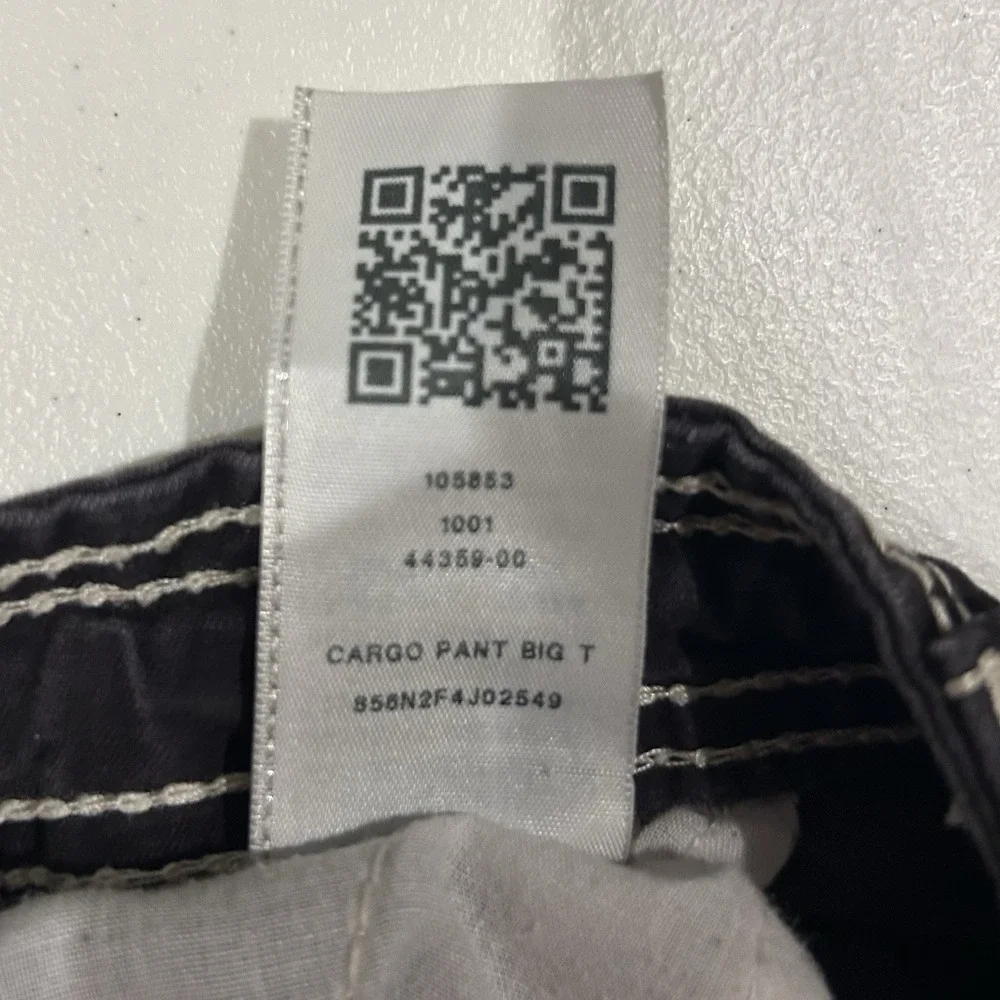 True Religion Black Big T Classic Cargo Pants Men's 40x30 Y2K Drawstring Baggy